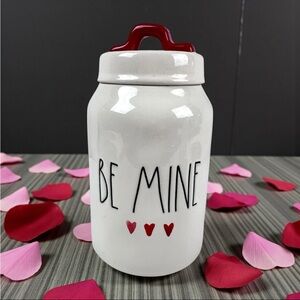 Rae Dunn Be Mine Red Watercolour Hearts Canister Ceramic Valentine's Day